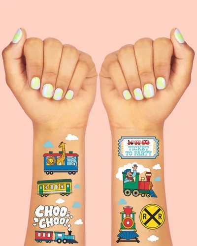Miniatura 3 de xo, Fetti Suministros de fiesta de tren tatuajes temporales para niños, 48 estilos, cumpleaños de trenes, recuerdos de fiesta Choo Choo