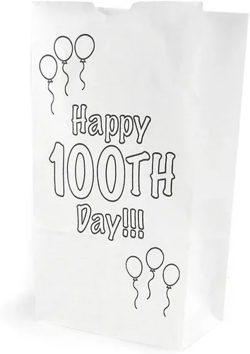 Miniatura 4 de Hygloss Productos Bolsas de papel Happy para celebrar el 100º día de actividades de arte y manualidades, aptas para alimentos, tamaño 4# -5 x 3 x