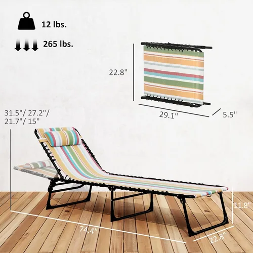 Miniatura 3 de Outsunny Tumbona plegable, silla de bronceado para patio, tumbona para exteriores con respaldo reclinable de 4 posiciones, asiento de malla Arco