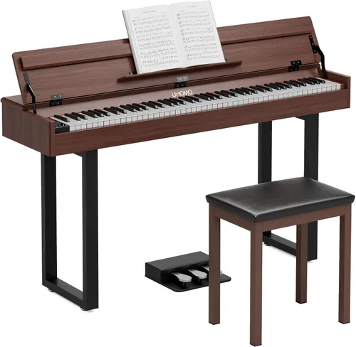 Miniatura 12 de UMOMO Piano Digital de 88 Teclas Ponderadas con Banco de Piano para Dúo, Teclado de Piano para Principiantes de Tamaño Completo con Acción de Marrón