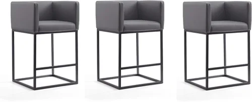 Miniatura 10 de Manhattan Comfort Embassy - Taburete de bar de metal gris y negro de 34 pulgadas