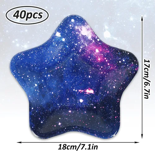Miniatura 2 de Whaline 40 platos de papel de estrella, platos desechables de galaxia espacial, coloridos platos decorativos de postre para vacaciones, cumpleaños