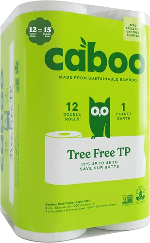Miniatura 8 de Caboo Papel higiénico sin árboles, tejido de baño seguro séptico, hojas suaves de 2 capas, 300 hojas por rollo, 16 rollos dobles
