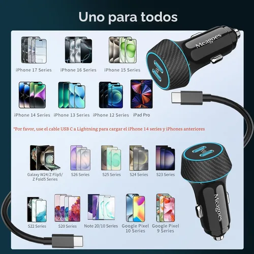 Miniatura 7 de Paquete de 2 cargadores de coche USB C de 90 W de carga súper rápida para iPhone 17 Pro Max/Air/16/15/iPad, teléfono Android Samsung, doble puerto