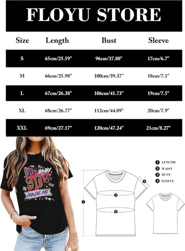 Miniatura 5 de FLOYU Camisa Made Me de los años 80 para mujer, camiseta de los años 90, traje vintage de los años 80 y 90, camisetas casuales de fiesta de los años