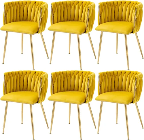 Miniatura 29 de Nrizc Juego de 2 sillas de comedor de terciopelo, sillas de comedor tapizadas tejidas con patas de metal dorado, sillas decorativas modernas