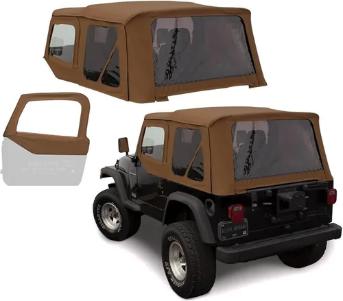 Miniatura 17 de Revestimiento superior estilo de fábrica Sierra Offroad para Jeep Wrangler TJ (1997-2002), funda blanda con vidrios polarizados, sin puertas Negro