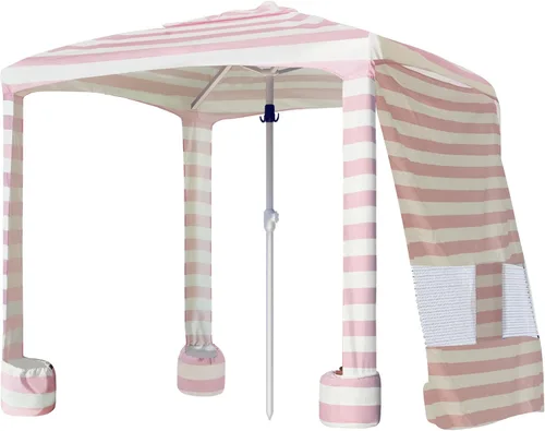 AMMSUN Cabaña de playa, toldo de playa de 6.5 x 6.5 pies, fácil de instalar y quitar, tienda de campaña con bolsillos de arena, sombra instantánea