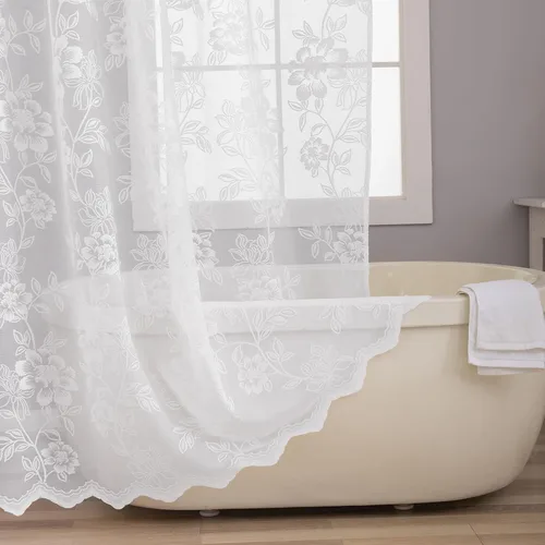 Miniatura 4 de FINECITY Cortina de ducha de encaje pequeño blanco, 1 panel, 36 pulgadas de ancho x 72 pulgadas de largo, cortina de encaje transparente