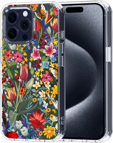 MOSNOVO Funda para iPhone 15 Pro Max, [Protección contra caídas de grado militar Buffertech de 6.6 pies] [Tecnología antidespegado] Diseño de funda