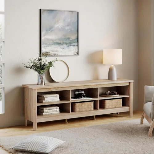 Miniatura 5 de WAMPAT Soporte de TV para 65/70/75 pulgadas, centro de entretenimiento de TV con almacenamiento, mesa consola moderna de mediados de siglo para sala