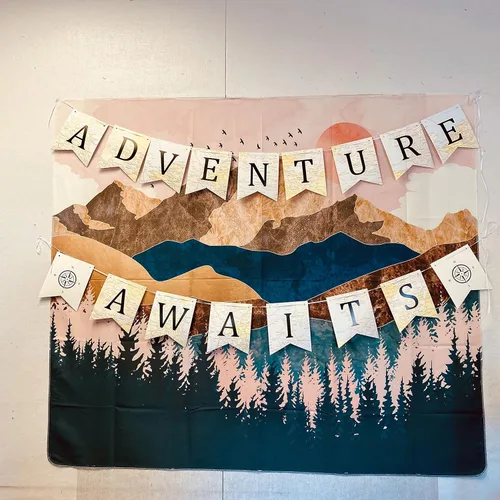Miniatura 2 de JeVenis Adventure Awaits - Cartel temático de viaje para baby shower, graduación, fiesta de jubilación, 1 x 1 pulgada, tonos tierra, cuadrado
