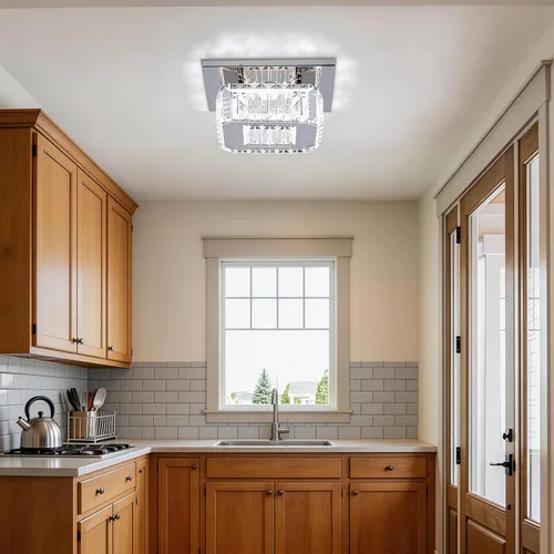 Miniatura 9 de CLAIRDAI Lámpara de techo de cristal cuadrada de montaje empotrado, lámpara de techo LED moderna para cocina, pasillo, vestíbulo, sala de estar