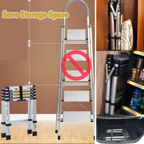 Miniatura 7 de Escalera telescópica plegable de aluminio 5+6 con pasamanos, pedal ancho de seguridad, carga máxima de 330 libras, plegable, fácil de almacenar