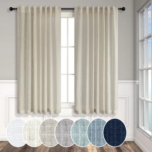 Miniatura 30 de Cortinas de lino azul de 84 pulgadas de largo para sala de estar; juego de 2 paneles con lengüeta trasera; cortinas con dobladillo para barra; Azul