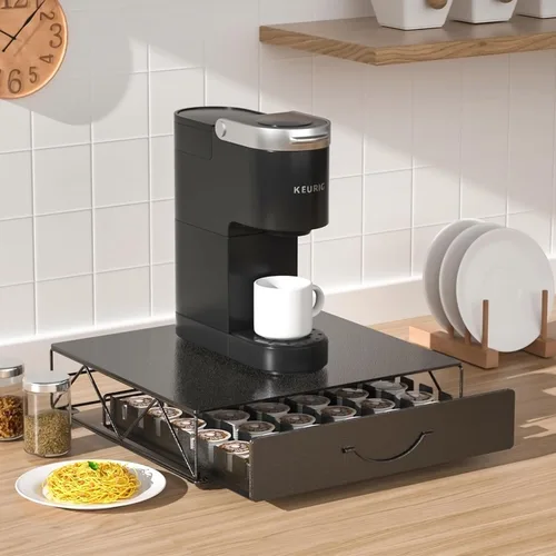 Miniatura 6 de HFHOME Cajón de cápsulas de café, soporte para 48 cápsulas de café Vertuoline, soporte de cajón de almacenamiento para tazas de 36 K, estación