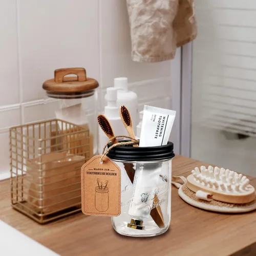 Miniatura 6 de Amolliar Mason Jar Soporte para Cepillos de Dientes - Acero Inoxidable a Prueba de Óxido - Sostiene 2 Cepillos de Dientes y Pasta Dental