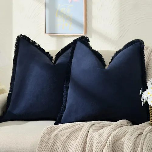 Miniatura 16 de ZWJD Juego de 2 fundas de almohada de 16 x 16 pulgadas, color beige, con flecos, de algodón, decorativas, cuadradas, para sofá, cama, sala de estar