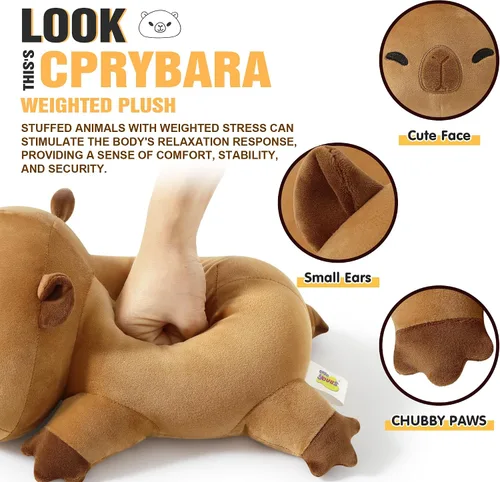 Miniatura 4 de Onsoyours Animales de peluche con peso original, lindo juguete de almohada de felpa de Capybara con peso positivo y suave, regalo para niños