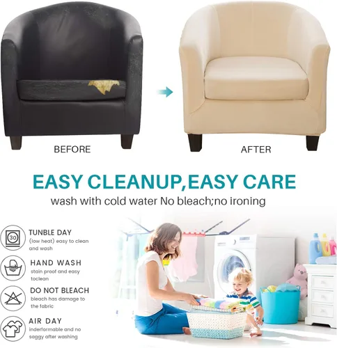 Miniatura 6 de Fundas de terciopelo para silla de bañera de 2 piezas con funda de cojín, fundas de alta elasticidad para sillón de club, funda protectora
