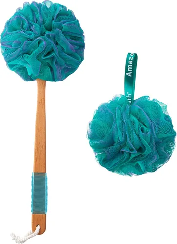 Miniatura 10 de AmazerBath Esponja de Ducha Loofah Exfoliante para la Espalda, Exfoliante Corporal de Malla Suave de PE con Mango Largo de Madera, Esponja de Baño