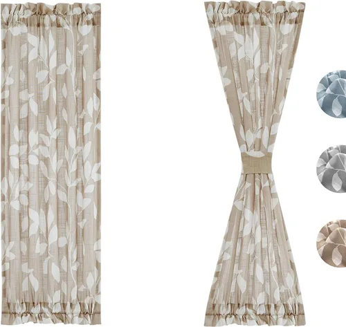 Miniatura 8 de Treatmentex Paneles de puerta francesa con luz lateral azul y blanca de 40 pulgadas de largo, estampado de hojas largas, cortinas de ventana
