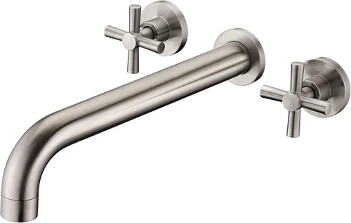 Miniatura 8 de Llenador de Bañera de Montaje en Pared Negro Mate Grifo de Bañera de Alto Flujo Dos Manijas Latón Sólido, Alcance de Caño Largo, sumerain