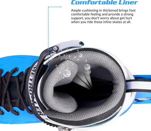 Miniatura 7 de METROLLER Patines en línea para niñas y niños, mujeres, hombres, 4 tallas ajustables, patines en línea con ruedas que se iluminan, patines Azul