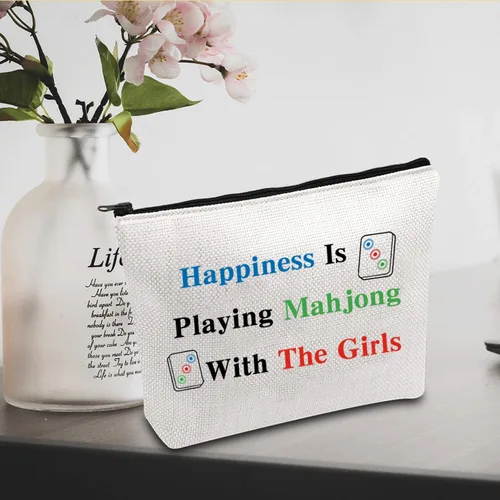 Miniatura 4 de JXGZSO Bolsa de Mahjong - La felicidad está jugando a Mahjong con la bolsa de juego de mesa para niña Bolsa de compras para niña Mahjong