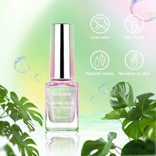 Miniatura 5 de RARJSM Aurora - Esmalte de uñas cromado, polvo de uñas camaleón, líquido metálico, efecto espejo rosa, verde, iridiscente, cromado, para esmalte