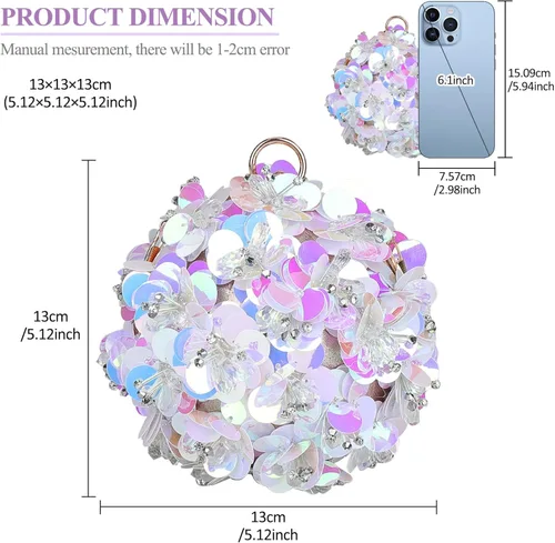 Miniatura 3 de Selighting Bolso de mano floral de bola redonda para mujer bolso de noche formal con cuentas bolso de novia bolso de fiesta de graduación