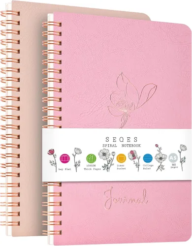 Miniatura 11 de Paquete de 3 Cuadernos Espirales - Papel Liso Sin Traspaso de 100GSM, 120 Páginas A5 de 8.26x5.7 Pulgadas, Páginas Rayadas de 7mm, Bolsillo