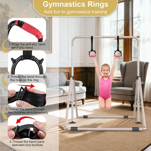 Miniatura 5 de SHIWEI Barra de gimnasia para niños, barra de gimnasia plegable con 5 alturas ajustables, equipo de entrenamiento expandible para interiores