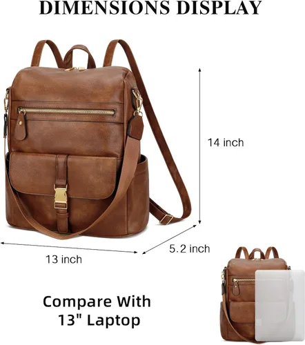 Miniatura 2 de KKXIU Mochila de cuero para mujer, B- marrón, Mediana, Moda