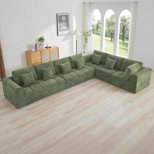 Miniatura 55 de Sofás seccionales modulares de 110 pulgadas para sala de estar, sofá seccional comprimido sin hueso, sofá de espuma viscoelástica tapizado de 3 Beige