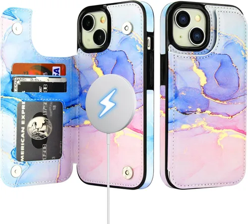 Miniatura 18 de HAOPINSH Funda tipo cartera para iPhone 14 con portarjetas, diseño de girasoles de bandera americana, tapa trasera abatible, folio, piel sintética