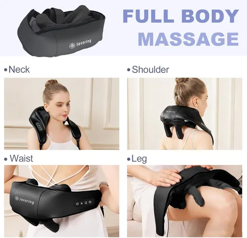 Miniatura 5 de DS SAVORING Masajeador inalámbrico de cuello y hombros con calor, amasado eléctrico de tejido profundo para dolor de espalda, almohada de masaje
