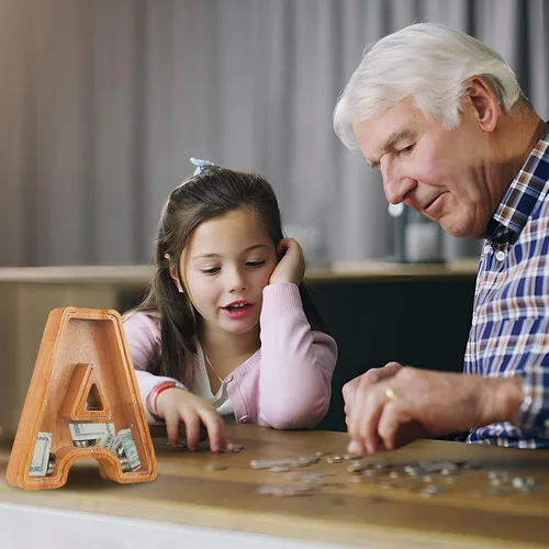 Miniatura 6 de Alcancía para niños y niñas, alcancía grande de madera personalizada con diseño recortado, bancos de monedas con letras del alfabeto, caja de ahorro