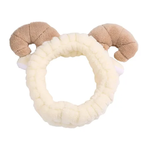STOBOK Diadema de felpa para el cuidado de la piel con diseño de cuerno de oveja para lavado facial, maquillaje y ducha, accesorio para el cabello