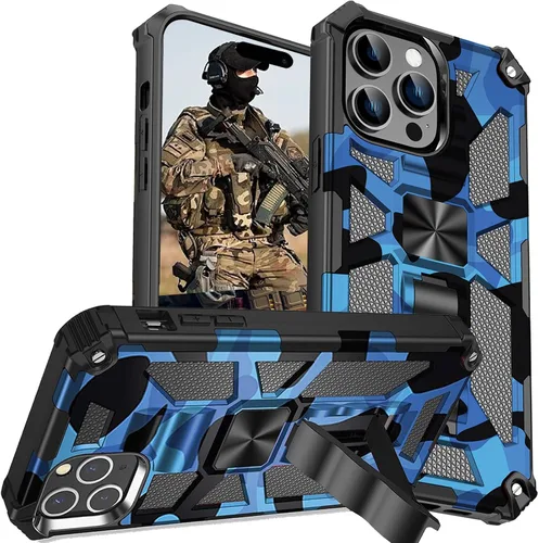 Miniatura 14 de CCSmall Funda de camuflaje para Apple iPhone 14 para hombres, protección resistente a prueba de golpes con función atril para iPhone 14 MC verde