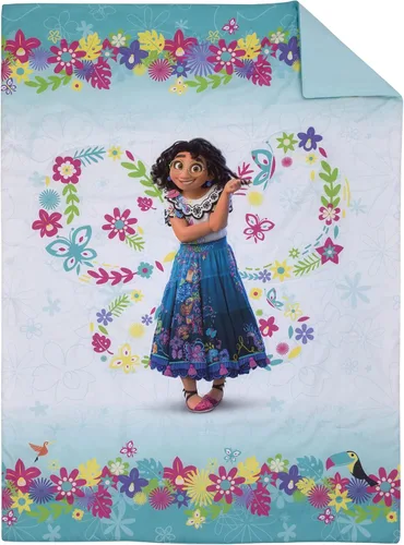 Miniatura 2 de Disney Encanto Tropical Delight - Juego de ropa de cama infantil de 4 piezas con flores y mariposas rosas y aguamarina, edredón, sábana bajera