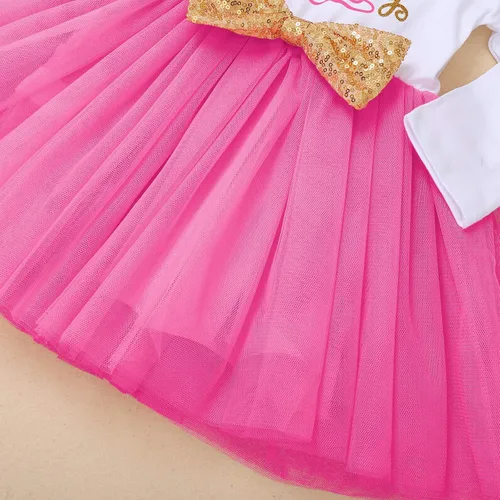 Miniatura 5 de ODASDO Vestido tutú de manga larga con diadema de lazo, 2 piezas para niñas pequeñas con diadema de lazo, 2 piezas