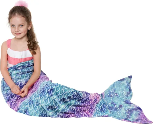 Catalonia Manta de cola de sirena para niños, manta de franela de felpa súper suave para niñas, galaxia, patrón de escamas de pez, idea de regalo