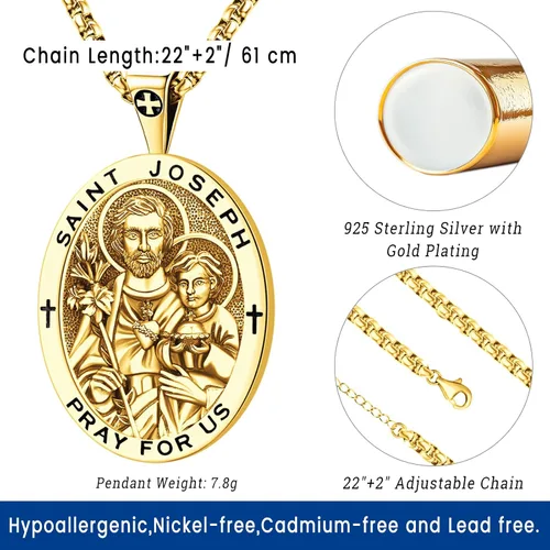 Miniatura 197 de Eusense Saint Necklace Sterling Silver 925 Protection Jewelry for Men Women Patron St Medals Amulet Pendant
