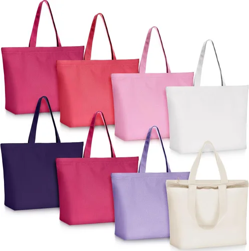 Miniatura 11 de Epakh - Bolsa de lona con cremallera, reutilizable en gran cantidad, grande, de algodón en blanco para compras de comestibles para mujeres, hombres