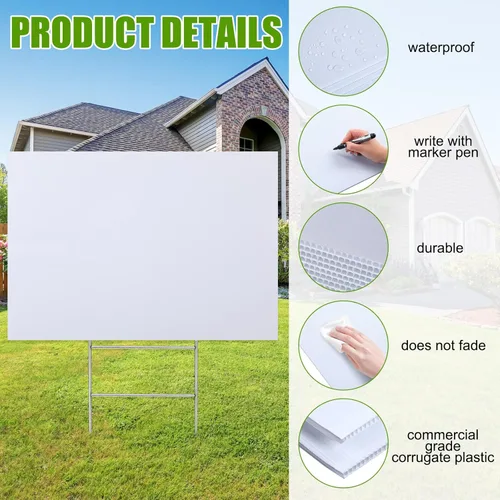 Miniatura 3 de Leinuosen 10 juegos de letreros de plástico corrugado de 24 x 36 pulgadas, letreros en blanco para patio con estacas en H corrugado, hoja de cartel