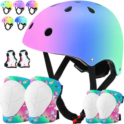 Miniatura 19 de Conjunto de casco de bicicleta para niños pequeños con rodilleras, casco de ciclismo ajustable para niño y niña, equipo de protección