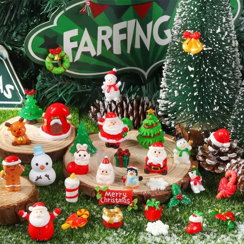 Miniatura 3 de DIYDEC 32 piezas de figuras en miniatura de Navidad, mini figuras de resina para esconder pequeños adornos de resina de Papá Noel, muñeco de nieve