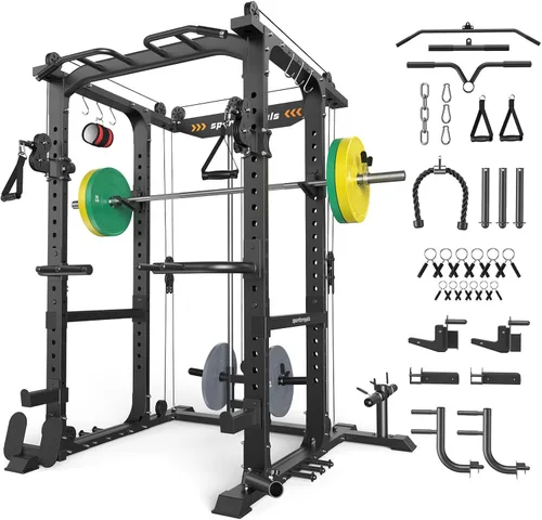 Miniatura 35 de Sportsroyals Jaula de Potencia, Rack de Potencia Multifuncional de 1600 libras con Sistema de Cruce de Cable Ajustable y Más Accesorios de Azul