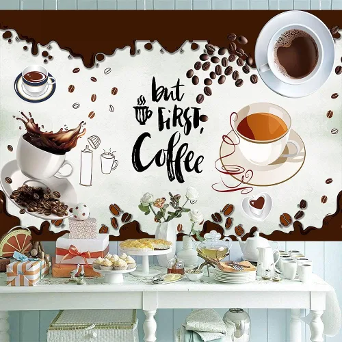 Miniatura 7 de Fondo de fotografía para cafetería, fondo marrón y blanco, decorativo, 7x5 pies, cabina de fotos, accesorios de decoración de sala de fotos